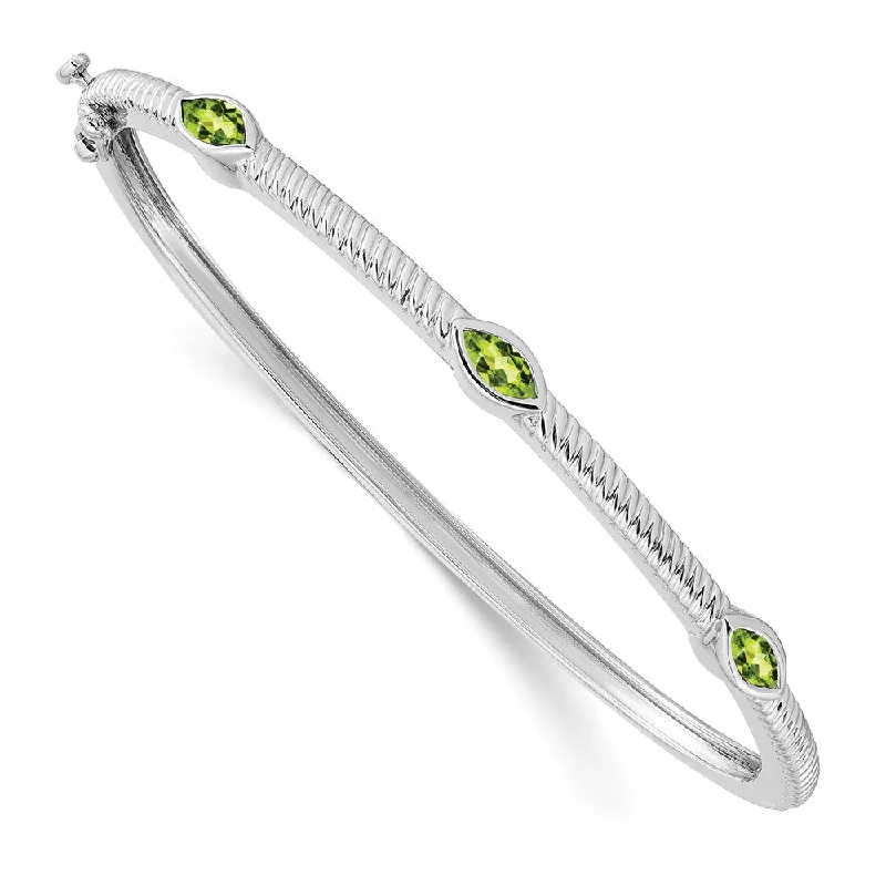 Women’s multi-stone bracelets-14k White Gold Marquise Peridot Bangle-WBC-BM7223-PE-W