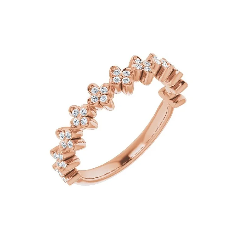 Women’s anniversary rings-14K Rose Gold 1/6 CTW Diamond Stackable Clover Ring for Women