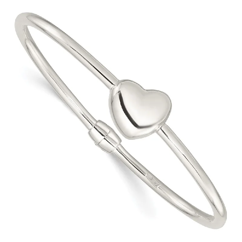 Women’s twisted bracelets-Sterling Silver Polished Heart Hinged Bangle-WBC-QB1403