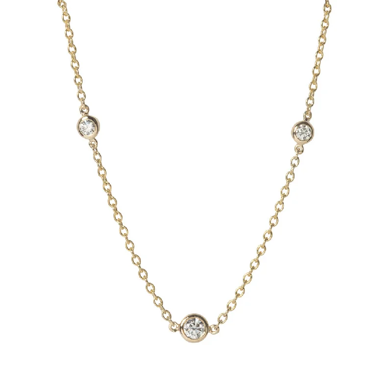 Women’s celestial necklaces-.36ctw Diamond by the Yard 3 Station 14K Yellow Gold Necklace