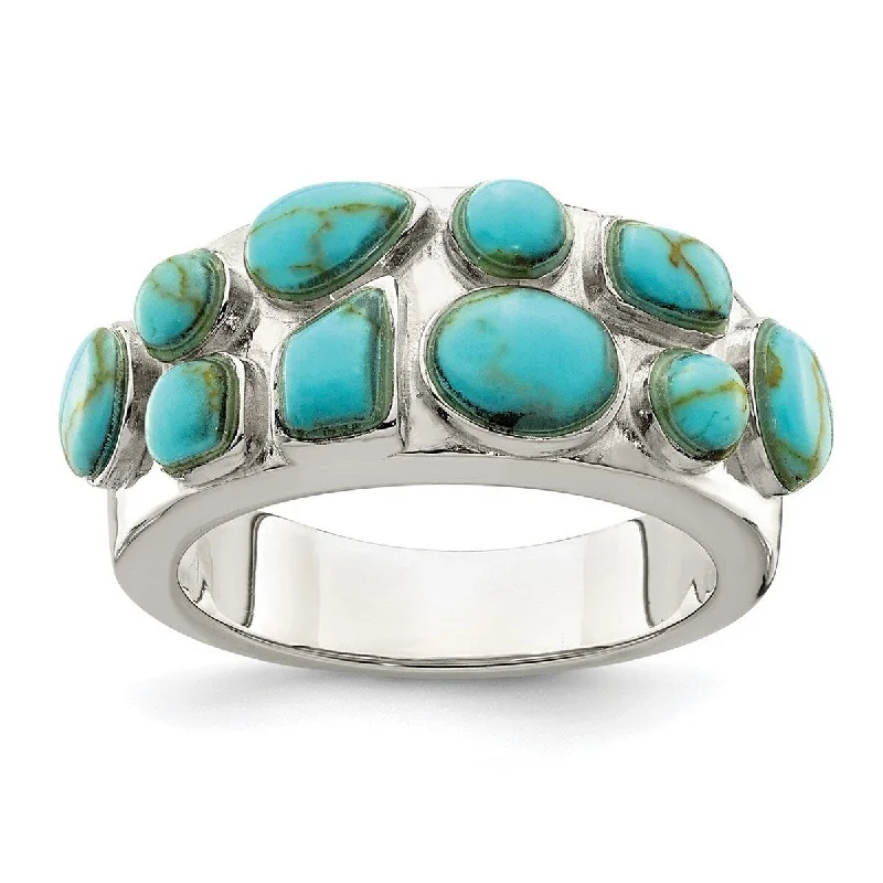 Women’s luxury rings-Curata 925 Sterling Silver Lab Simulated Turquoise Inlay Ring