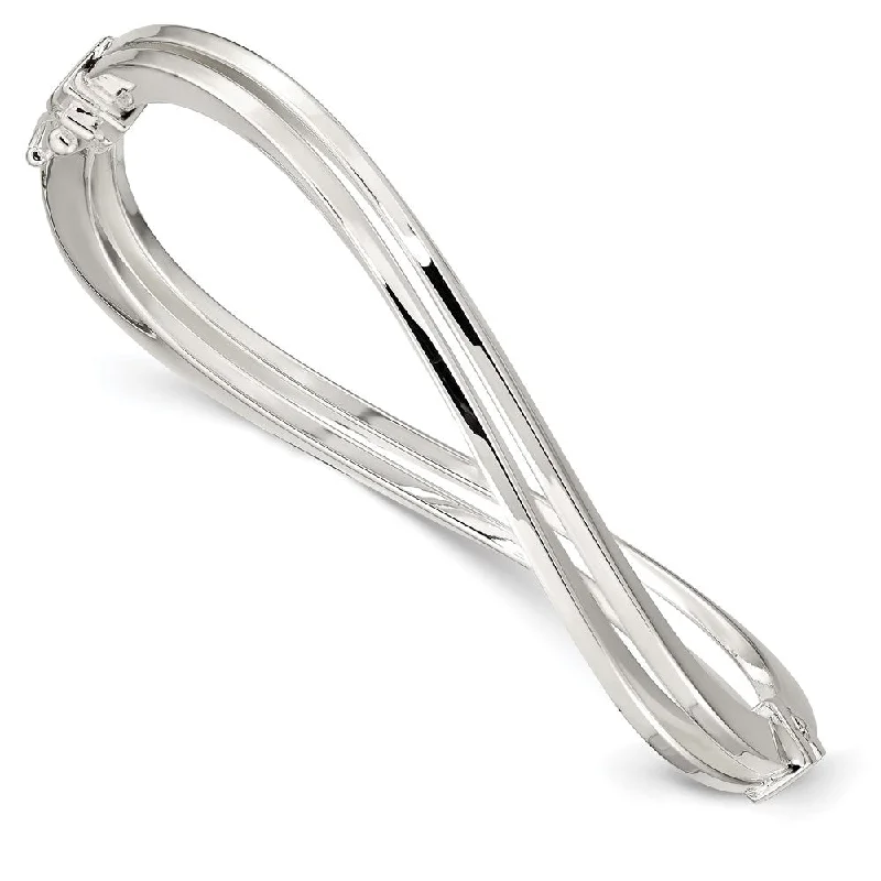 Women’s mixed metal bracelets-Sterling Silver Polished Double Wave Hinged Bangle-WBC-QB691