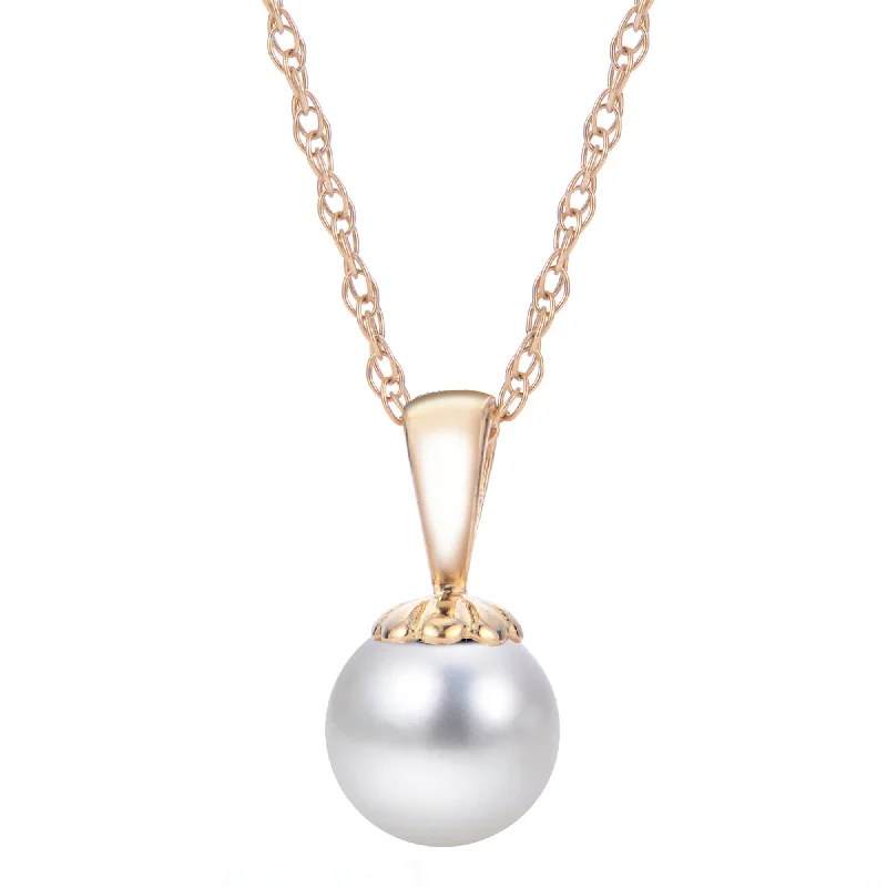 Women’s minimalist gold necklaces-6mm Akoya Pearl 14K Yellow Gold Pendant Necklace