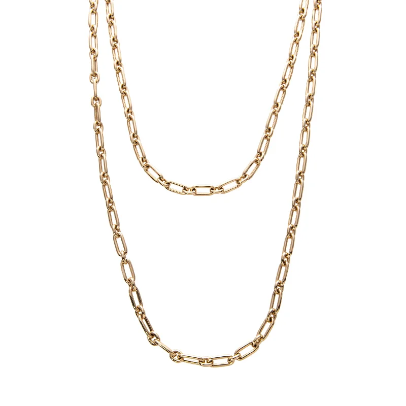 Women’s eternity necklaces-18K Yellow Gold Italian Oblong Oval Link Necklace