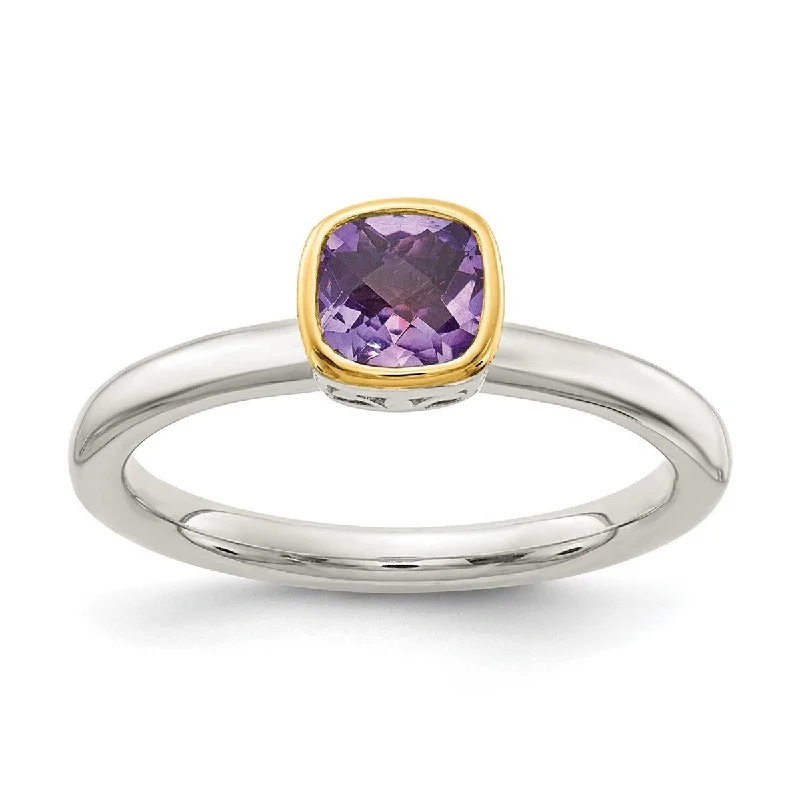 Women’s solitaire rings-Curata 925 Sterling Silver With 14k Accent Amethyst Ring