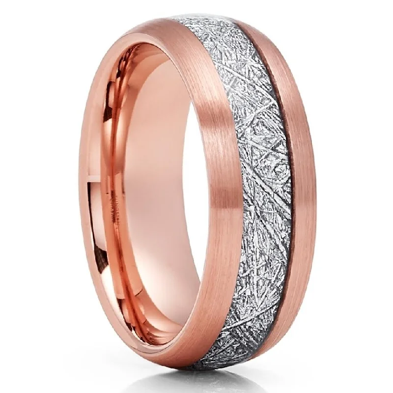 Women’s personalized diamond engagement rings-Meteorite Tungsten Carbide Wedding Ring 8Mm Rose Gold Comfort Fit Size 715