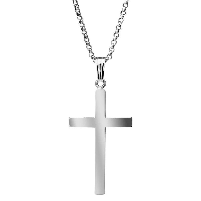 Women’s birthstone pendant necklaces-Sterling Silver 18x37mm Cross Pendant Necklace