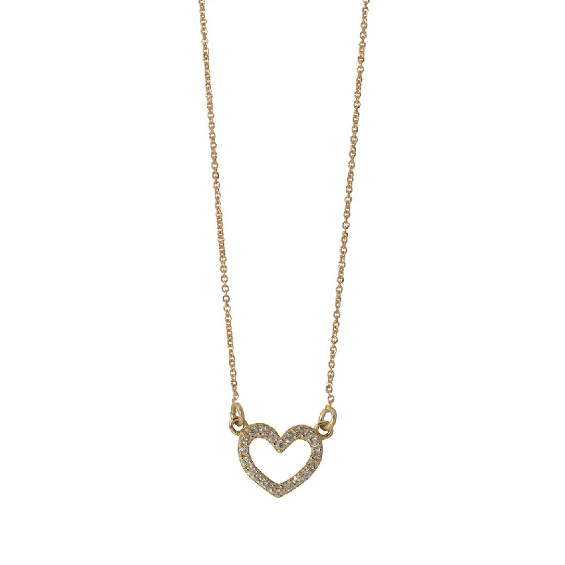 Women’s classic necklaces-Diamond 18K Gold Small Open Heart Necklace