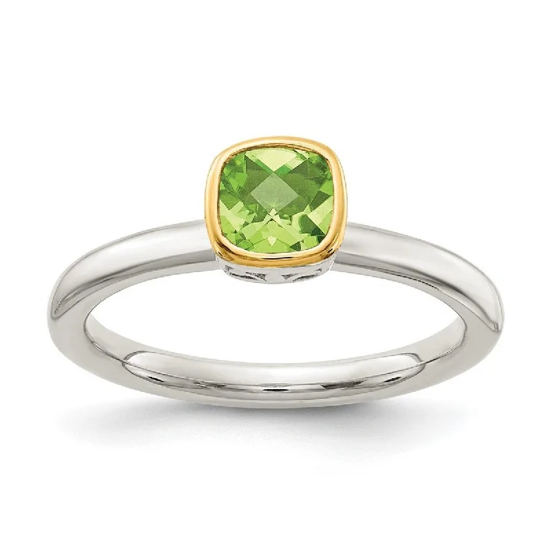 Women’s anniversary bands-Curata 925 Sterling Silver With 14k Accent Peridot Ring