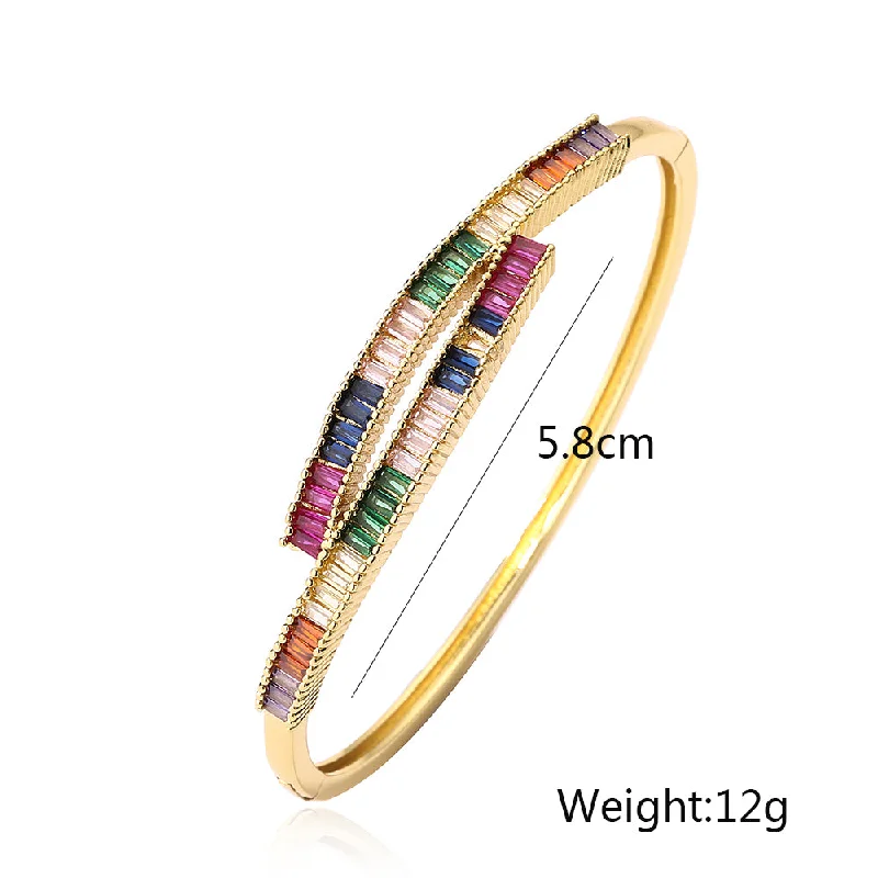 Women’s gold cuff bracelets-Vintage Style Simple Style Commute Geometric Copper Plating Inlay Zircon 18k Gold Plated Bangle