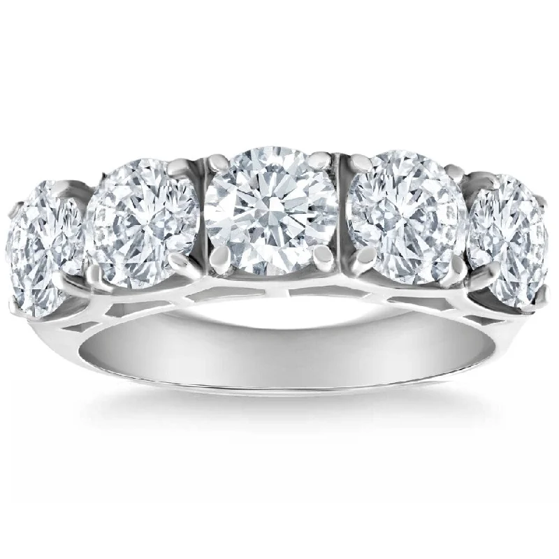 Women’s round diamond engagement rings-3 3/4Ct 5-Stone Lab Grown Diamond Wedding Ring White Gold