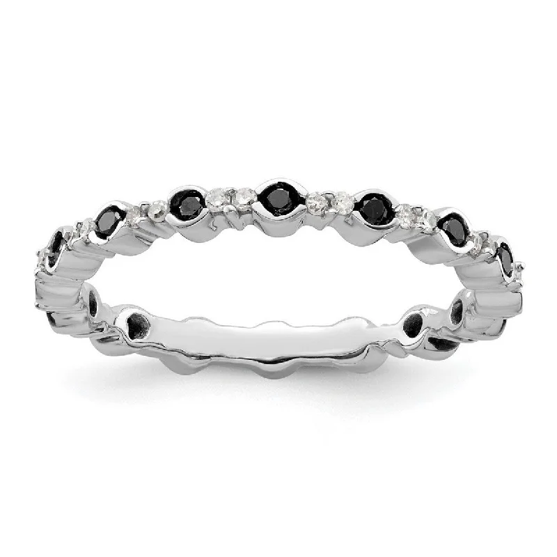 Women’s wedding ring sets-Curata 2.25mm 925 Sterling Silver Bezel Prong set Stackable Expressions Polished Black White Diamond Ring