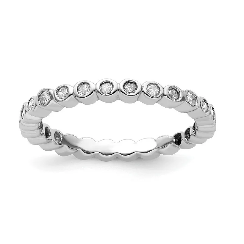 Women’s trendy gemstone rings-Curata 925 Sterling Silver Bezel Polished Patterned Stackable Expressions Diamond Ring