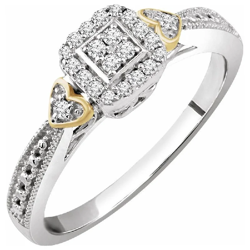 Women’s heart-shaped rings-10K White Gold & Yellow 1/6 CTW Diamond Promise Ring for Women