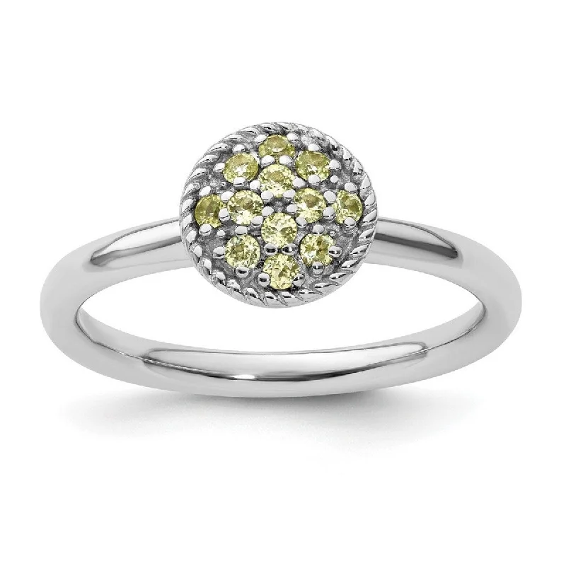 Women’s personalized rings-Curata 925 Sterling Silver Polished Prong set Stackable Expressions Peridot Rhodium Ring