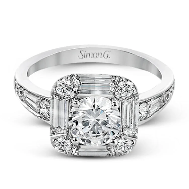 Women’s affordable engagement rings-With a vintage touch, this stunning wedding set combines the understated elegance of baguette diamonds with the bright shine of round diamonds.