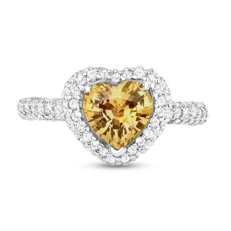 Women’s pearl engagement rings-1.46 ct Yellow Sapphire and Diamond Ring in 14k White Gold