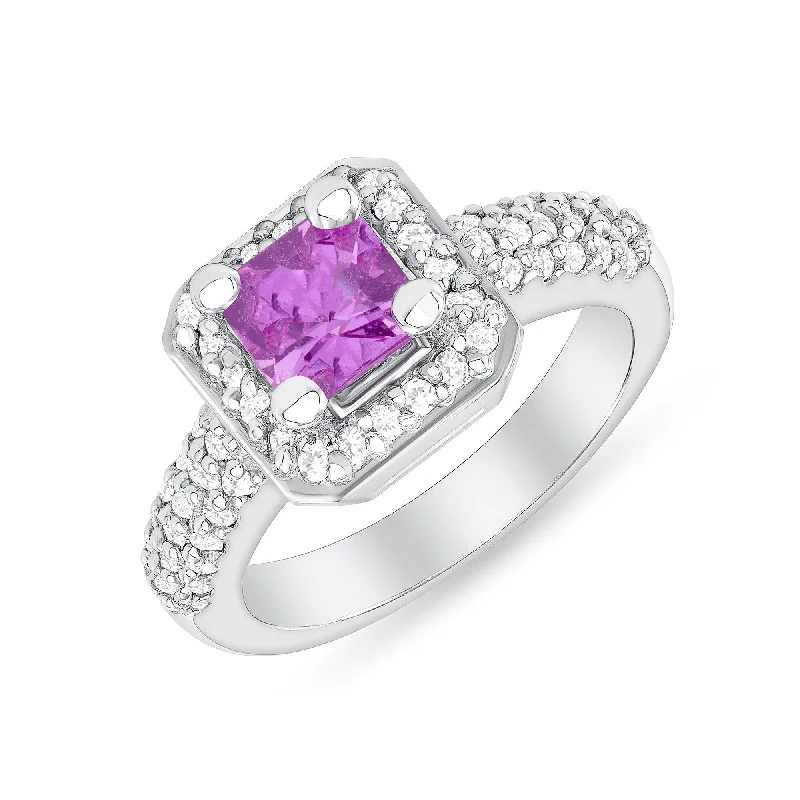 Women’s elegant wedding rings-1.03 ct Pink Sapphire and Diamond Ring in 14k White Gold