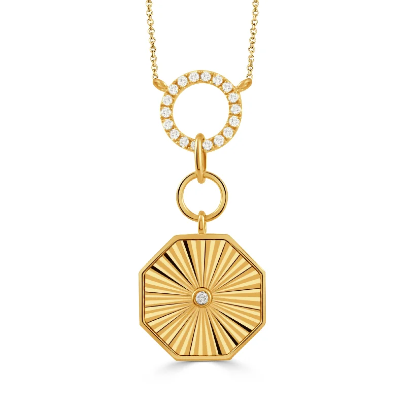 Women’s romantic gold necklaces-Diamond Circle 18K Yellow Gold Octagon Pendant Necklace