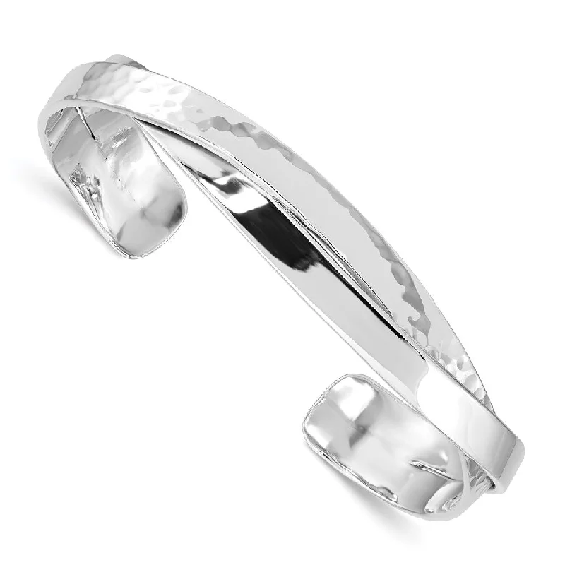 Women’s birthstone bangles-Sterling Silver Polished Plain 6mm Hammered Bands Bangle-QB1016-WBC