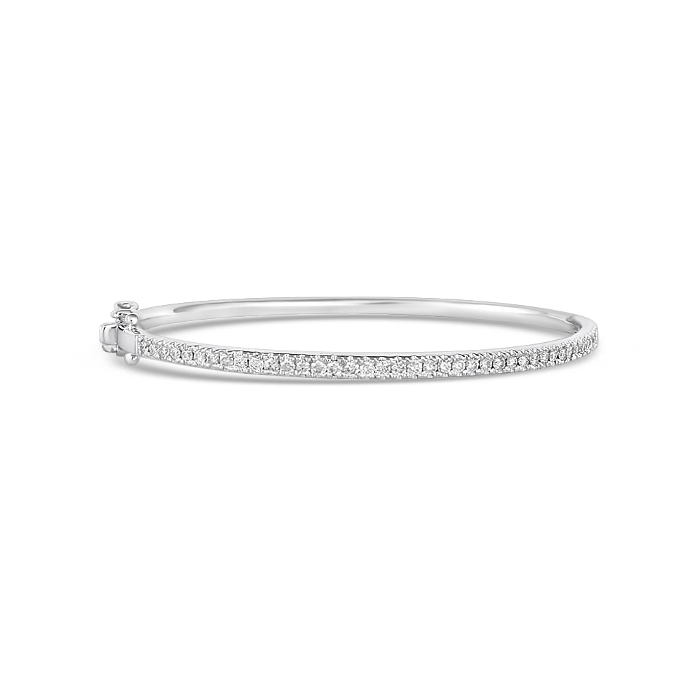 Women’s silver chain bracelets-14K White Gold Diamond Clasped Bangle