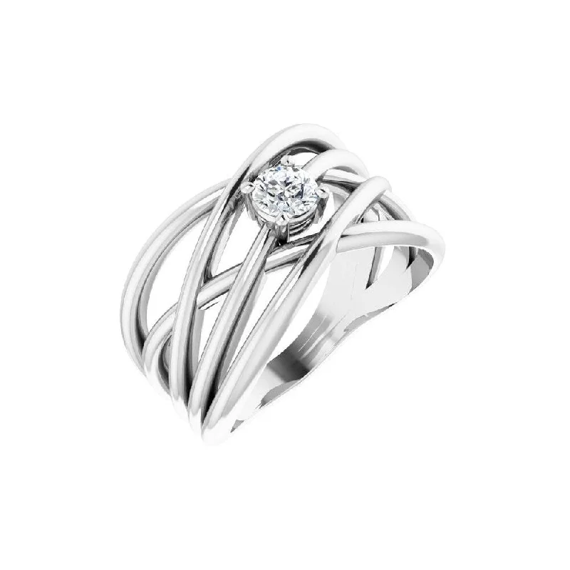 Women’s affordable engagement rings-14K White Gold 1/4 CT Diamond Solitaire Criss-Cross Ring for Women