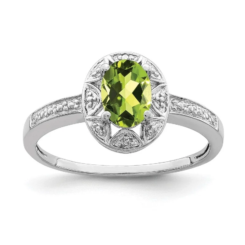 Women’s charm rings-Curata 925 Sterling Silver Oval Polished Diamond and Peridot Ring