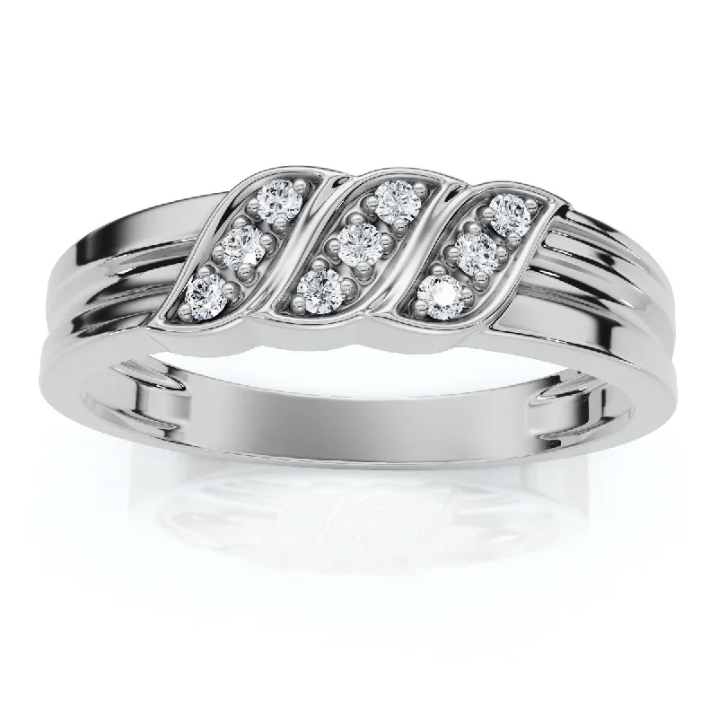 Women’s designer engagement rings-Men's Diamond Wedding Ring White Gold High Polished Band