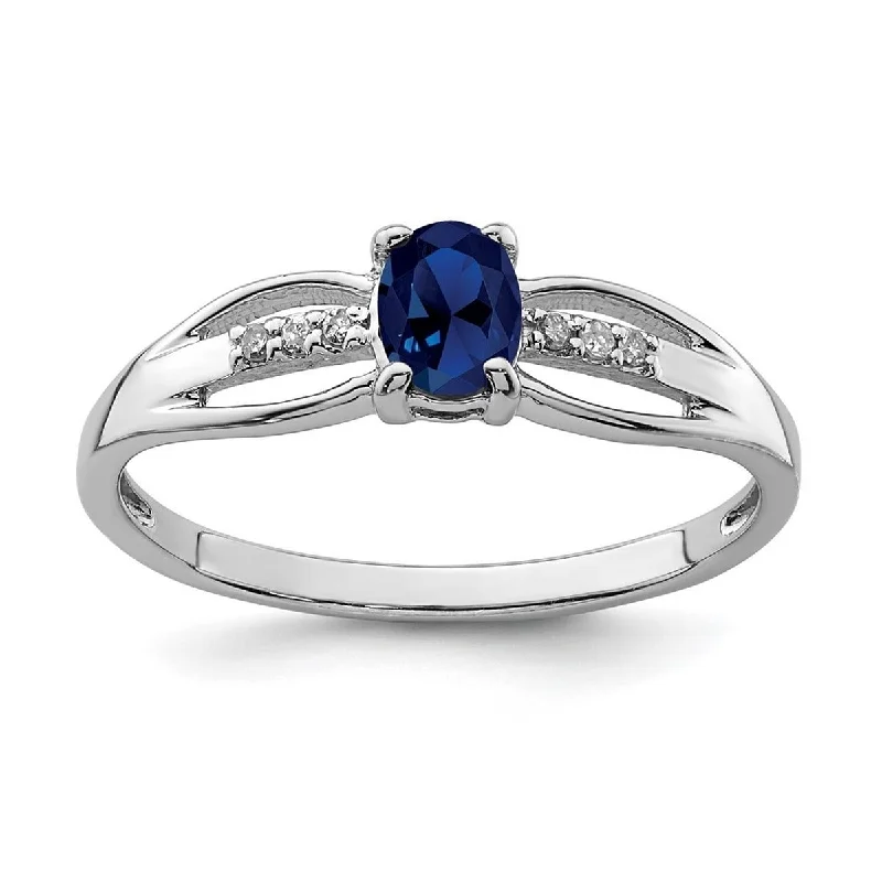 Women’s designer diamond rings-Curata 925 Sterling Silver Rhod Plated Diamond Created Sapphire Ring