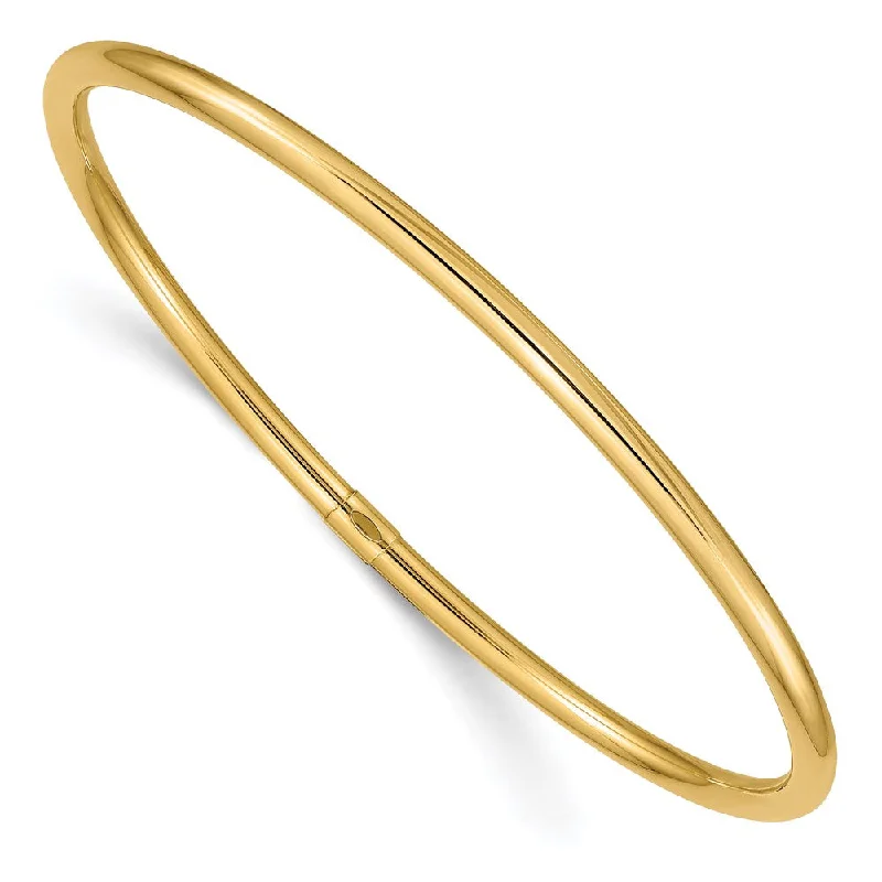 Women’s statement bracelets-14k 3mm Polished Round Tube Slip-on Bangle-WBC-DB474