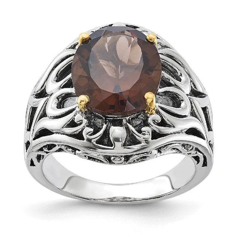 Women’s handcrafted rings-Curata 925 Sterling Silver With 14k 4.40Smokey Quartz Ring