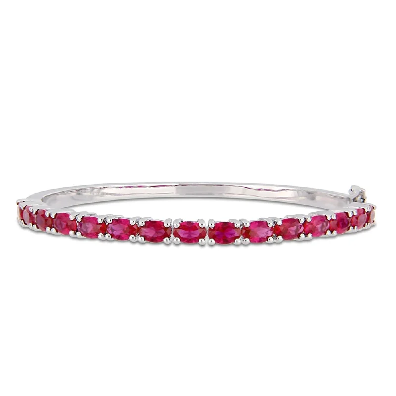 Women’s elegant bangles-Miadora Sterling Silver 11 1/4ct TGW Created Ruby Semi-Eternity Bangle