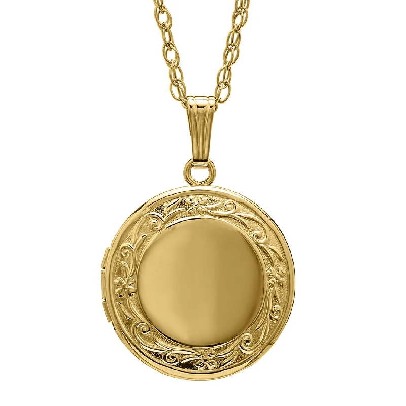 Women’s rubies necklaces-14K Gold Filled Floral 19mm Round Locket Necklace