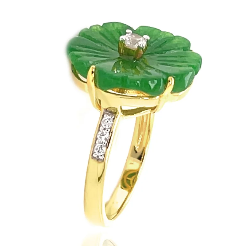 Women’s adjustable gemstone rings-18k Yellow Gold Plated Over Sterling Silver Dyed Green Jade Gemstone Flower Ring