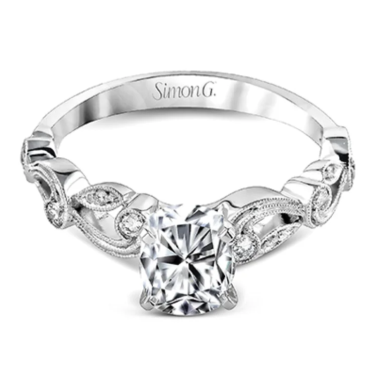 Women’s affordable diamond engagement rings-This beautiful vintage-inspired engagement ring design is built for an oval center stone and contains the perfect touches of .28 ctw of white diamonds in its midst.