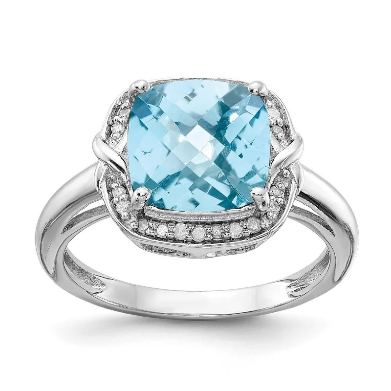 Women’s wedding rings with rubies-Curata 925 Sterling Silver Diamond and Light Swiss Blue Topaz Ring