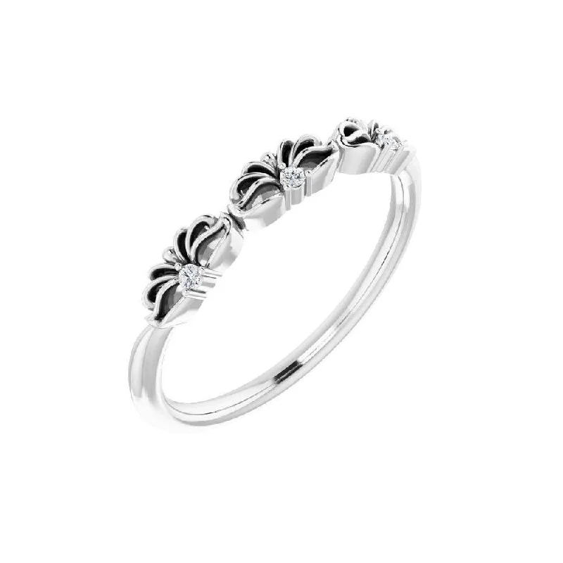 Women’s anniversary bands-925 Sterling Silver .03 CTW Diamond Crown Ring for Women