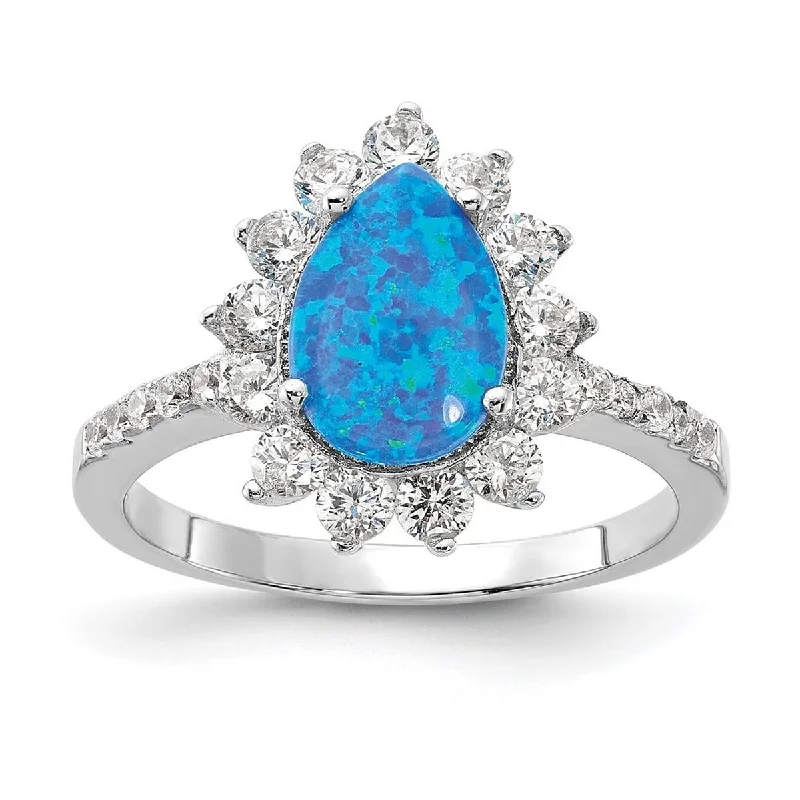 Women’s pearl engagement rings-Curata 925 Sterling Silver Pear Simulated Blue Opal Statement Ring