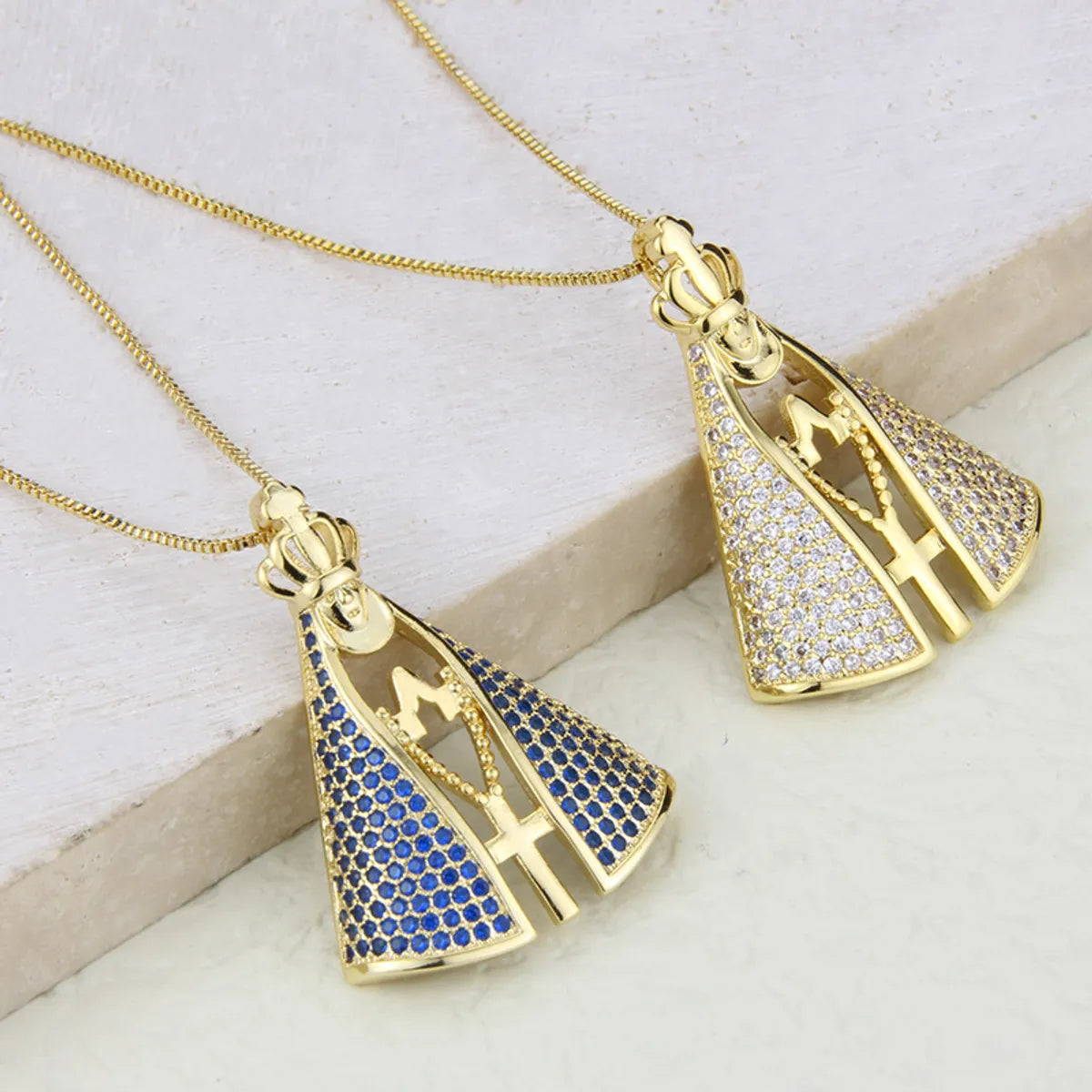 Women’s personalized necklaces-Fashion Cross Crown Shape Virgin Maria Pendant Inlaid Zircon Copper Necklace Wholesale