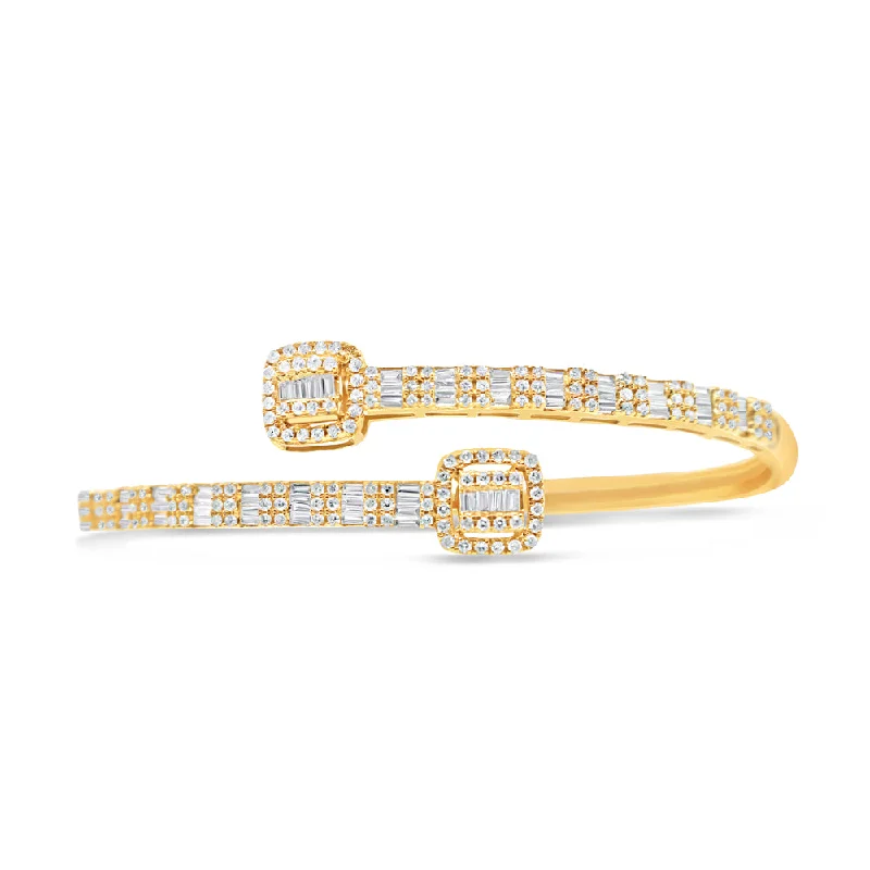 Women’s wedding bracelets-10K Gold 1.55CT Baguette and Round Diamond - Standard Square Bangle