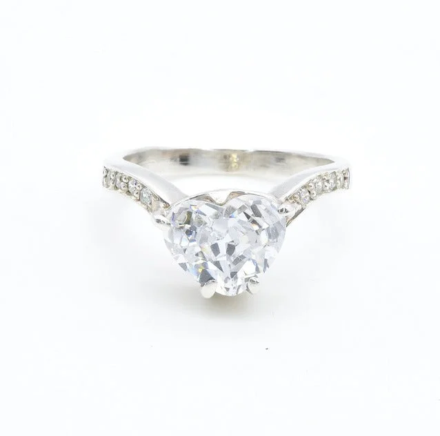 Women’s vintage engagement rings-Heart Diamond Ring - Natural White Topaz, Heart Engagement Ring