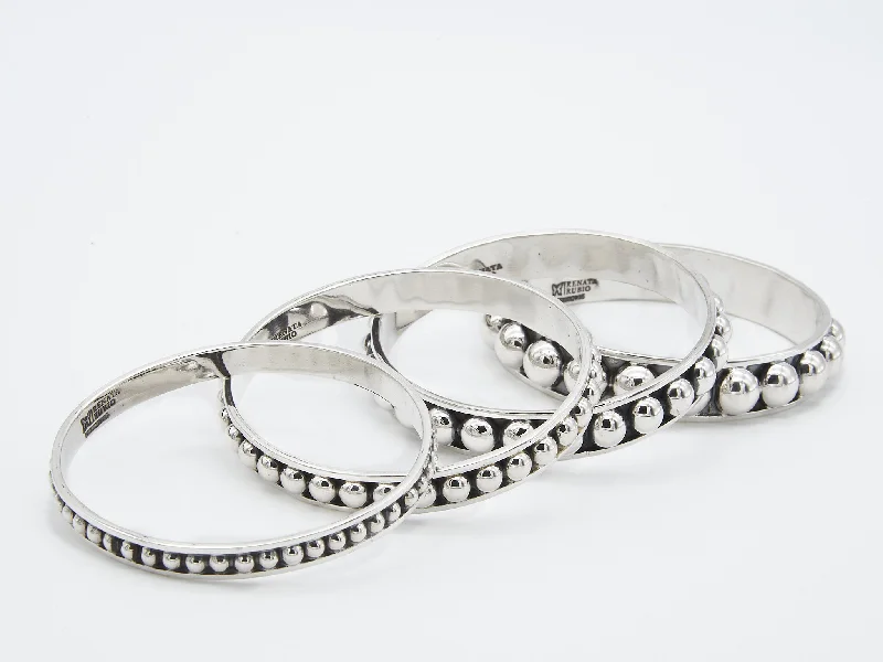 Women’s textured bracelets-Oxidized Silver Bead Bangles