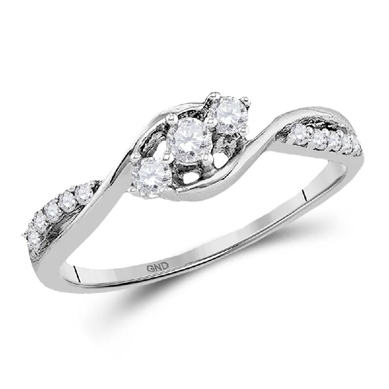 Women’s round rings-10k White Gold Womens Round Diamond 3-stone Promise Ring (1/5 Cttw, G-H Color, I1-I2 Clarity)