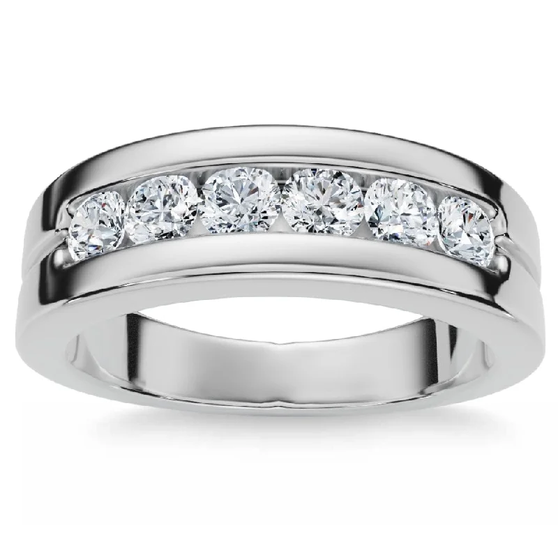 Women’s affordable platinum engagement rings-Men's 5/8Ct Diamond 7-Stone Polished Wedding Ring Lab Grown Gold