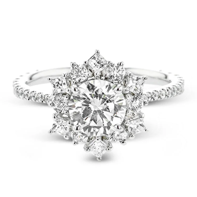 Women’s matching engagement rings-Diamonds shine like stars surrounding the center stone in this distinctive engagement ring, part of our Supernova Collection.