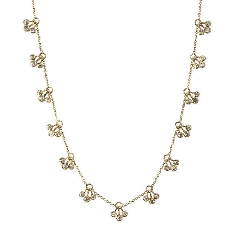 Women’s chain necklaces-2.29ct Diamond Bezel Trio Drop Station 14K Gold Necklace