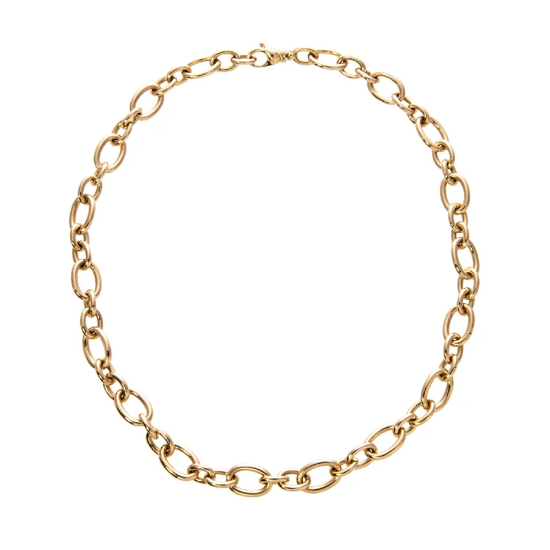 Women’s choker necklaces-18K Yellow Gold Italian Mixed Oval Link Necklace