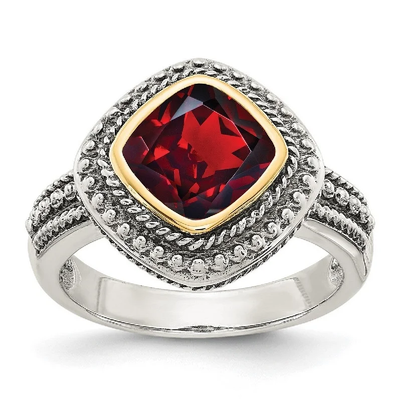 Women’s antique rings-Curata 925 Sterling Silver Bezel Polished With 14k Garnet Ring