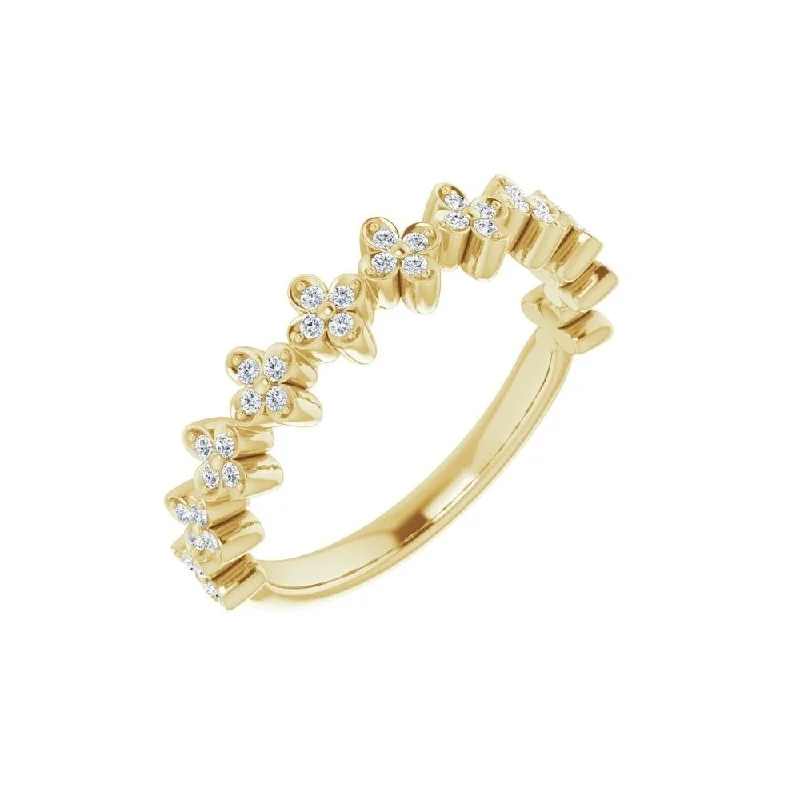 Women’s colorful rings-14K Yellow Gold 1/6 CTW Diamond Stackable Clover Ring for Women