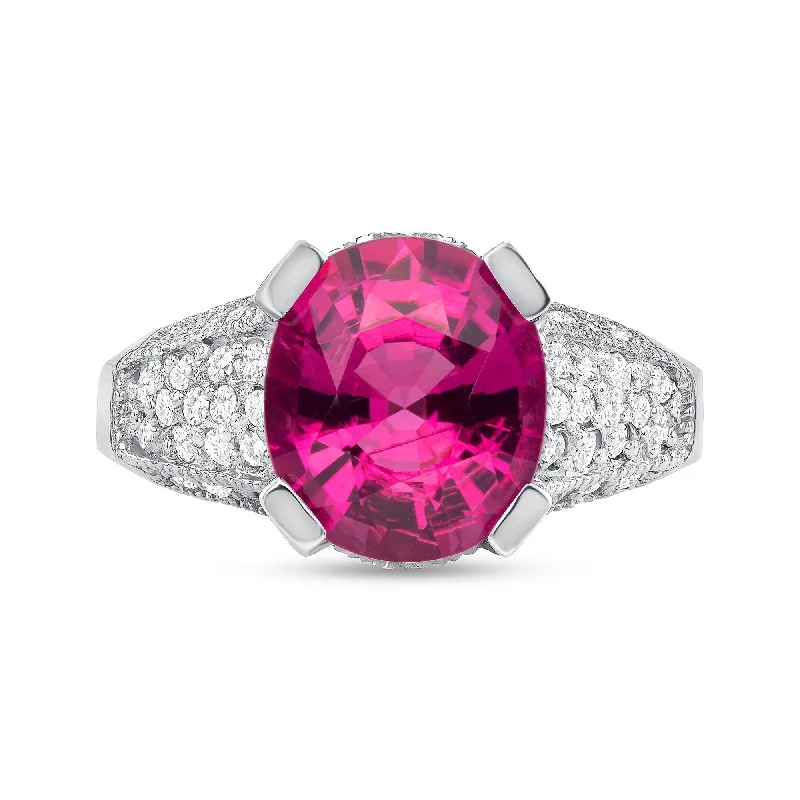 Women’s alternative engagement rings-3.38 ct Rubelite and Diamond Ring in 14k White Gold